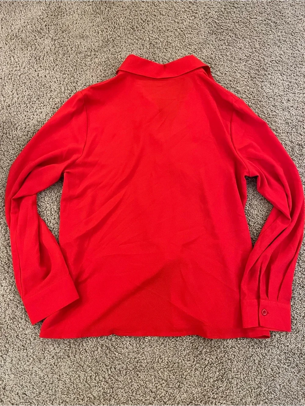 Red Ruffle Front Button-Up Blouse - Picture 3 of 3
